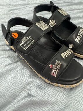 New Karl Lagerfeld Black Embellished Paris Strap Sandals